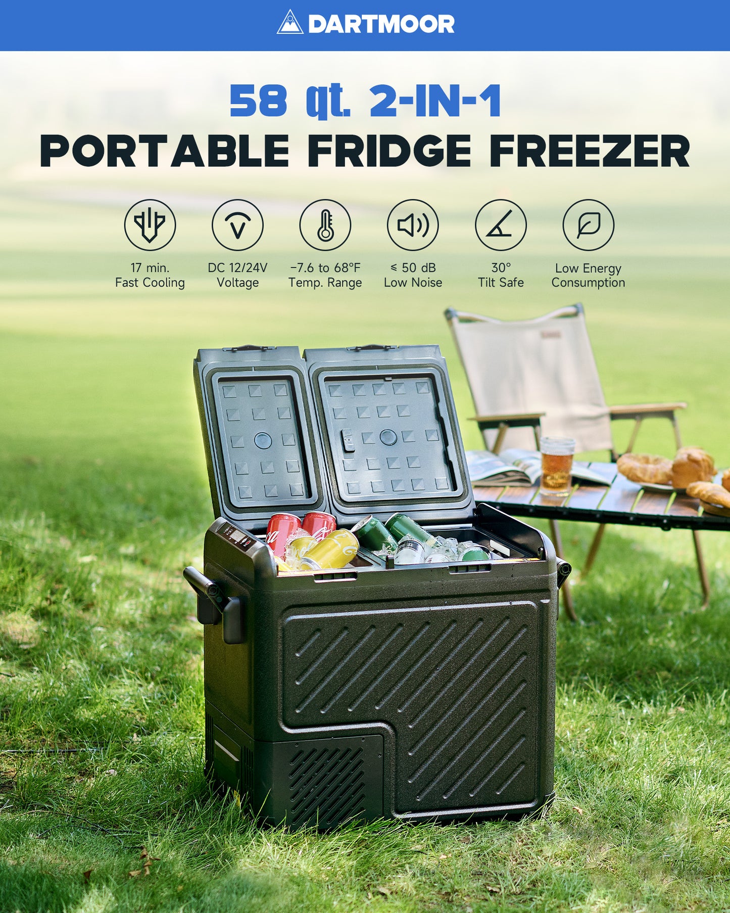 48 Qt Portable Car Refrigerator Dual Zone Fridge Freezer for Car RV with Wheels